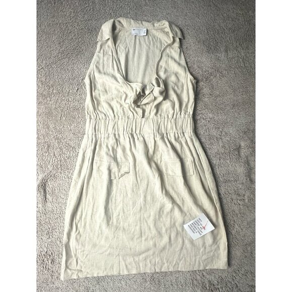 ASOS DESIGN Women’s linen sleeveless knot front mini NATURAL Size 8 New - Picture 4 of 13